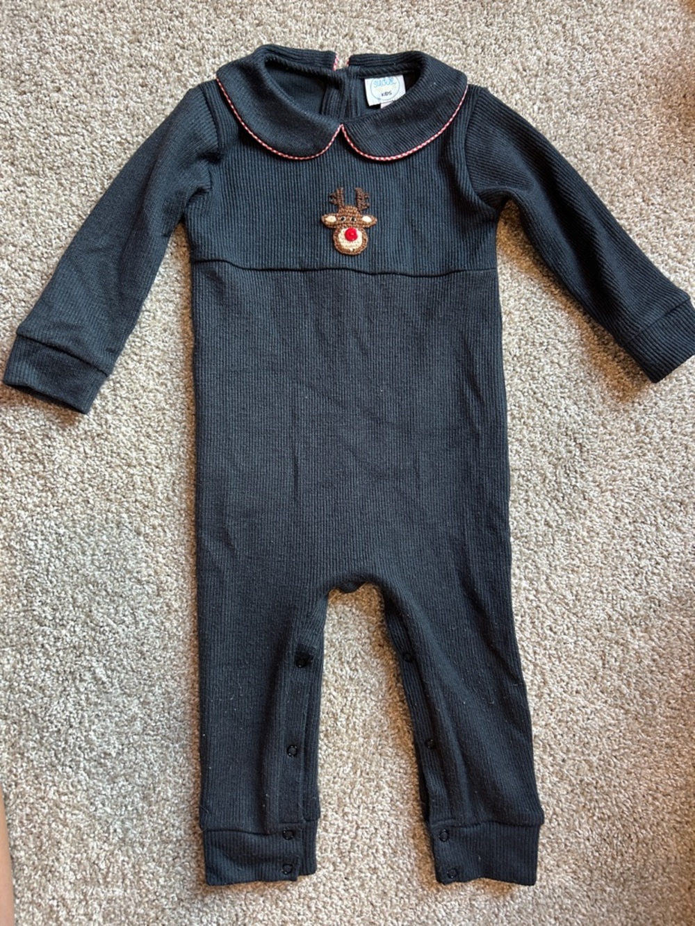 Navy blue Ribbed Baby One-Piece with Reindeer